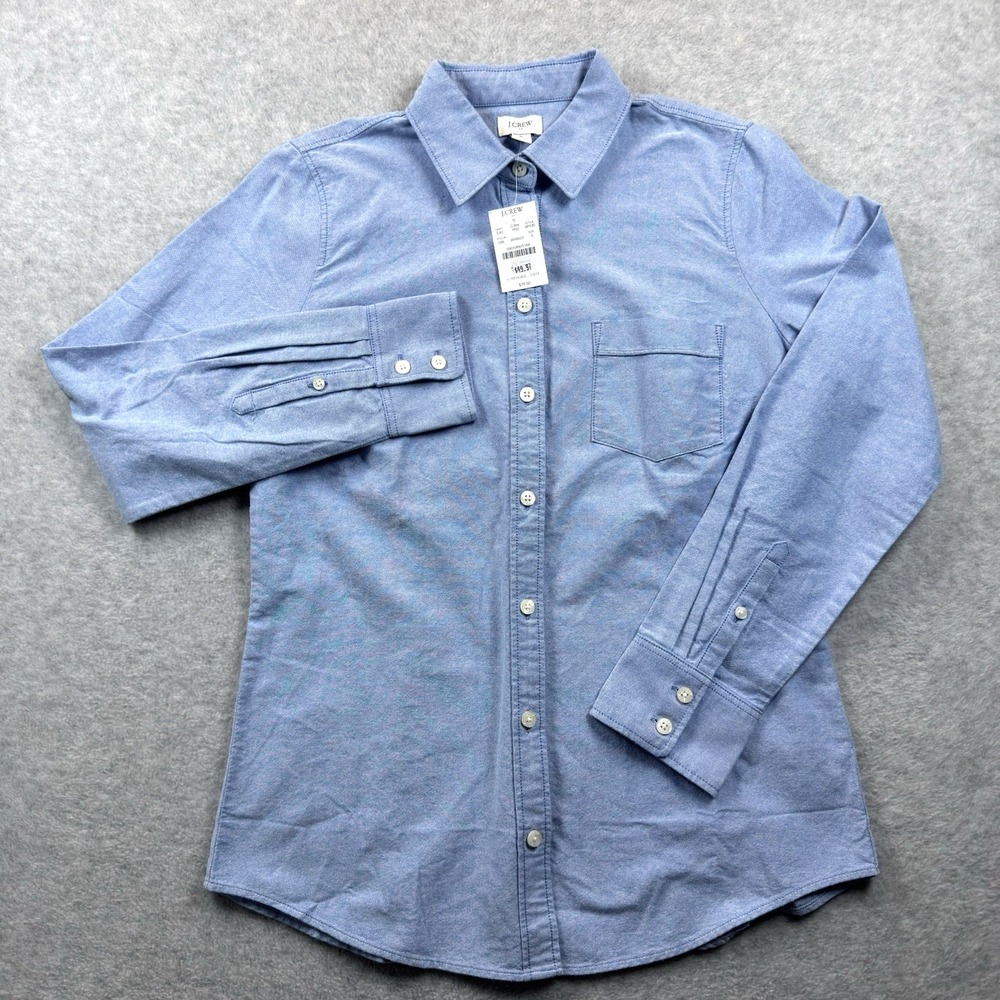 J. CREW Women's Blue Oxford Button Down Long Sleeve Preppy Shirt Size Small NEW